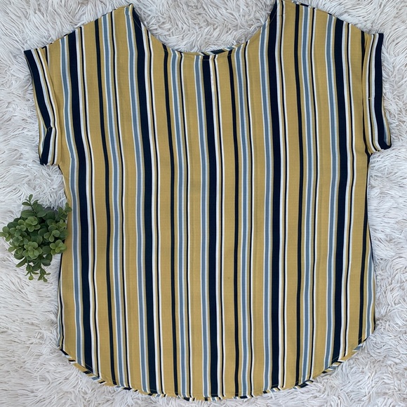 Lara Fashion Striped Linen-Look Top 💗 Gold Navy & White - Picture 3 of 13